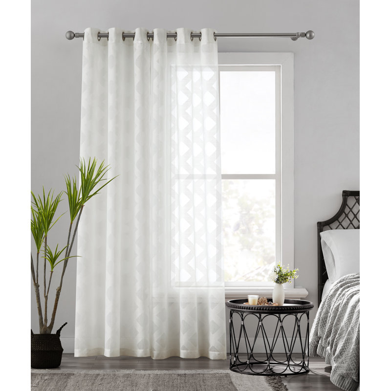 Panneau de rideau simple semi-transparent géométrique, Blanc