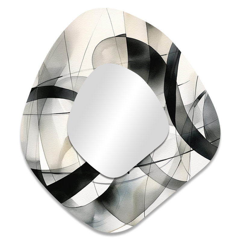 Abstrait neutre neutre - grand miroir asymétrique géométrique, décor de miroir mural de forme unique moderne, art imprimé en métal