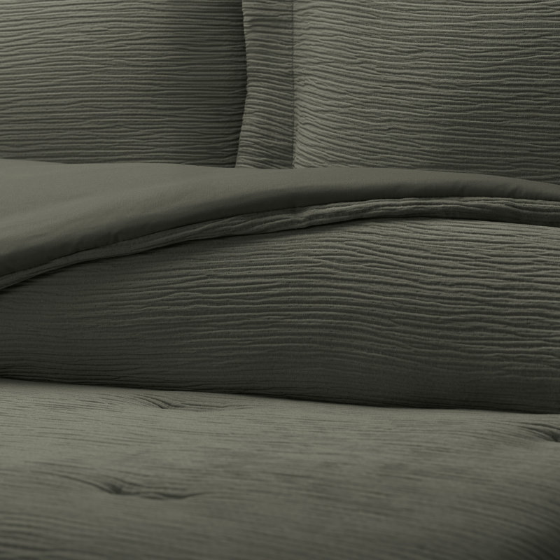 Cloud Gauze Textured Comforter Set, Twin / Twin XL Comforter + 1 Sham, Olive