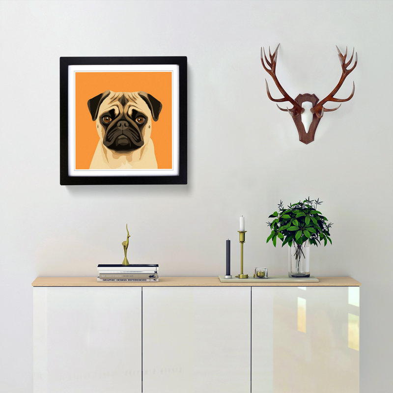 Pug Minimalism No. Copy - Framed Print, Multicolor Yellow, Black