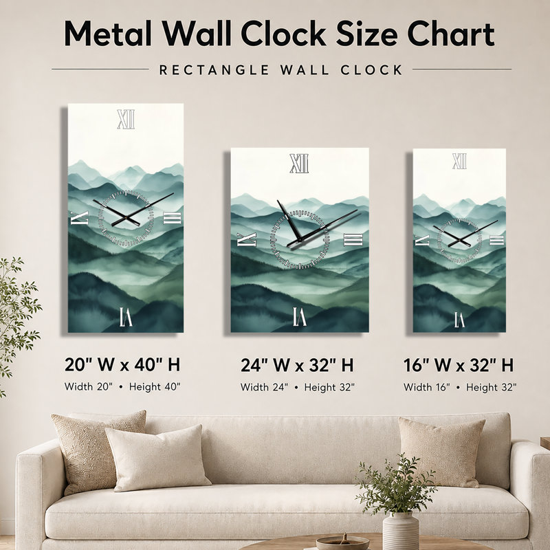 Horloge murale décorative Cool Mist Mountain Valley I - Nature verte, H 32 po x l 24 po - Rectangle