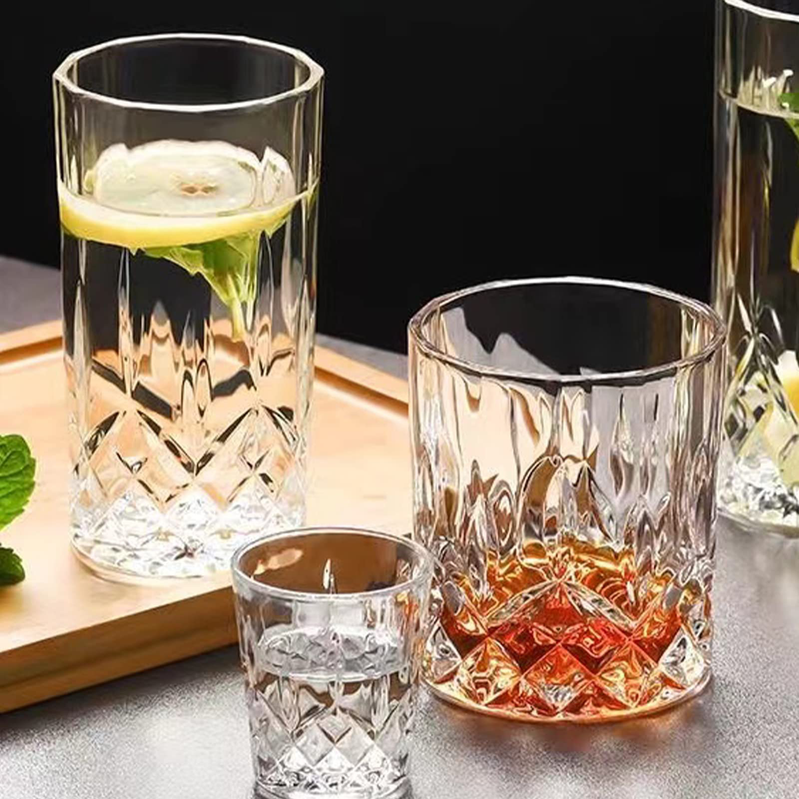 Set Of 4 Origami Style Drinking Glasses | 12 Oz Ribbed Glassware | Vintage Highball & Rocks Glasses For Cocktails