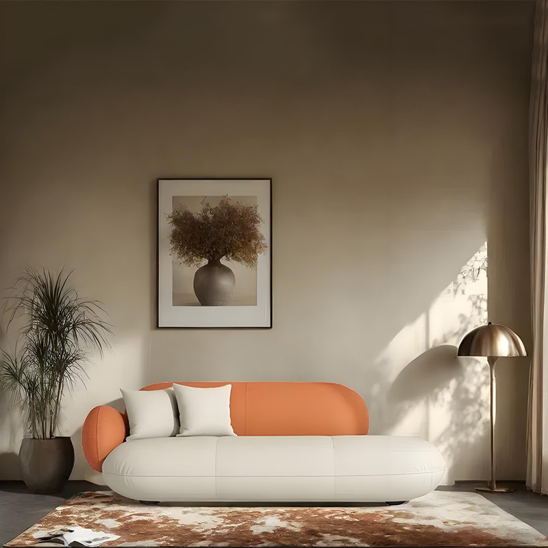 Méridienne moderne et créative, Orienté à gauche (vu de face), Blanc cassé / Orange