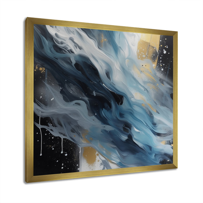 «Fashage Blue and White Transcendent Brushstrokes II», reproduction sur toile, H 16 po x l 16 po x P 1 po, Encadrement doré