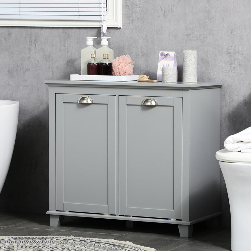 Gray Laundry Hamper Cabinet, Tilt-out Bathroom Storage With Two Compartments - Ample For Laundry, Material, Resists , Simple Maintenance, Falling, 30" W X 16.13" D 27.5" H Organizer Abundant Storage,