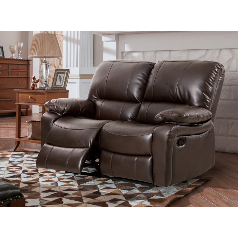Barkley Faux Leather Reclining Sofa, Dark Brown Faux Leather, 40" H x 60.5" W x 38" D, 2