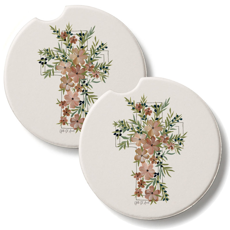 Ensemble de 2 sous-verres de voiture en pierre Floral Faith
