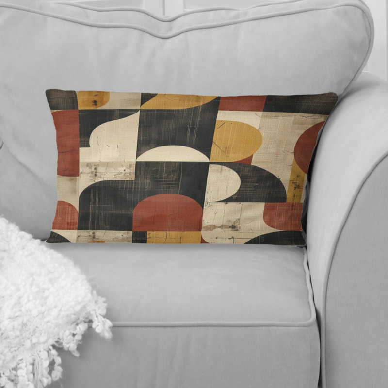 Coussin lombaire jaune et beige Mid-Century