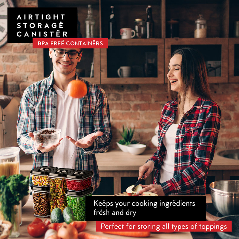 Ensemble de contenants hermétiques pour aliments avec couvercles, Noir