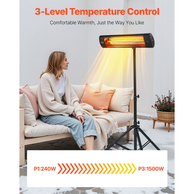 Infrared Heater, 1500W Electric Space Heater With Remote Control, LED Screen W/ 3 Speeds And Timer, Outdoor/Outdoor For Patio,Porch,Dining Room,Studio