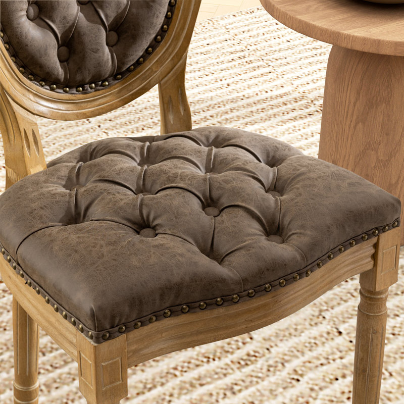 Clarisabel 19.7'' H Leather Upholstered Side Chair, Brown