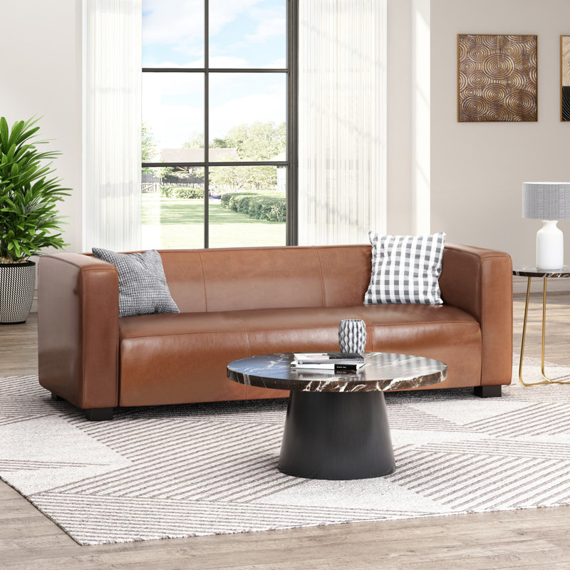 Ahvianna 80.25'' Faux Leather Sofa, Cognac Faux Leather