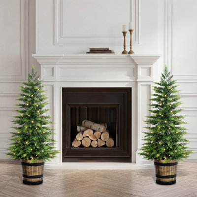 Ensemble de 2 arbres artificiels en PE pré-éclairés à pile de 3,5 pieds avec minuteur