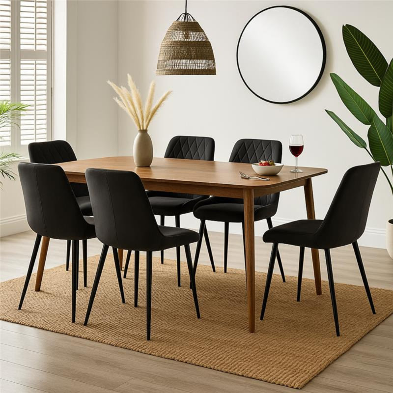 Table de salle à manger en bois massif Drea, Noir