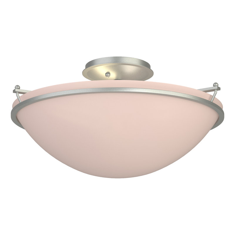 Simple Lines Bowl Semi Flush Mount, Opal, 7.1" H x 14.5" W x 14.5" D, Vintage Platinum