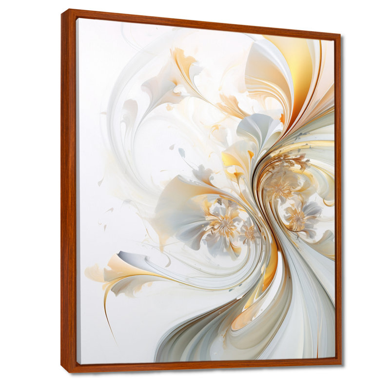 «Whirling River Dynamics Gold and White III - Abstract Spirals», art mural, Cadre flottant brun, H 32 po x l 24 po