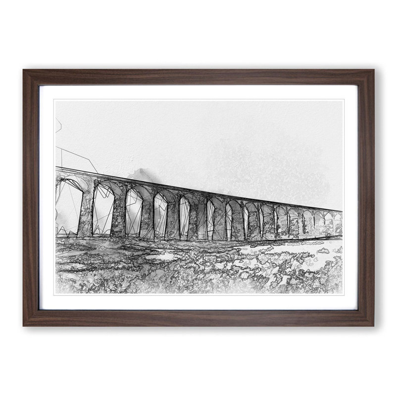 The Ribblehead Viaduct in Yorkshire in Abstract - Picture Frame Graphic Art Print, 35cm H x 50cm W, Walnut