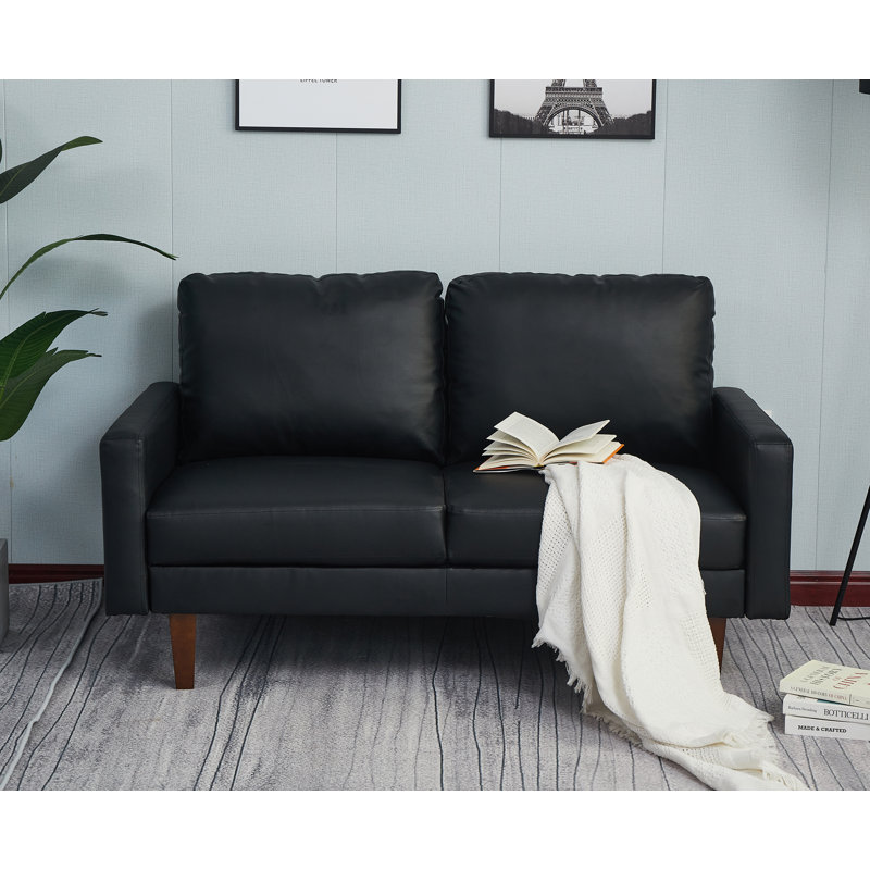 Marleina 58'' Faux Leather Square Arm Sofa, Black, 34.2" H x 58" W x 33" D