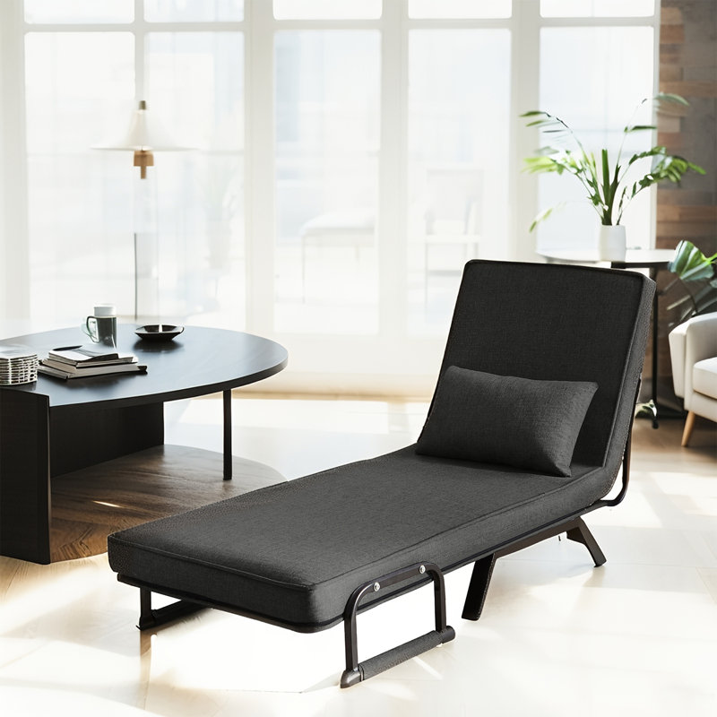 Fauteuil convertible convertible pour adultes, lit pliant 5 en 1 avec dossier réglable à 5 positions et coussin, Lin noir