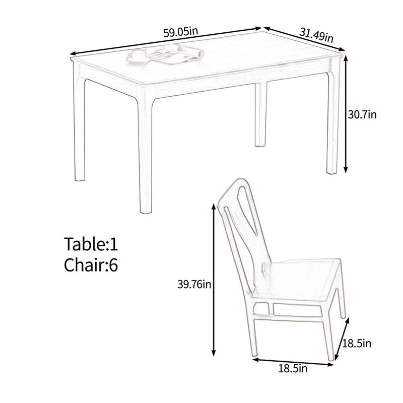 Ensemble de grande table en bois massif naturel, H 30,70 po x L 59,05 po x l 31,49 po