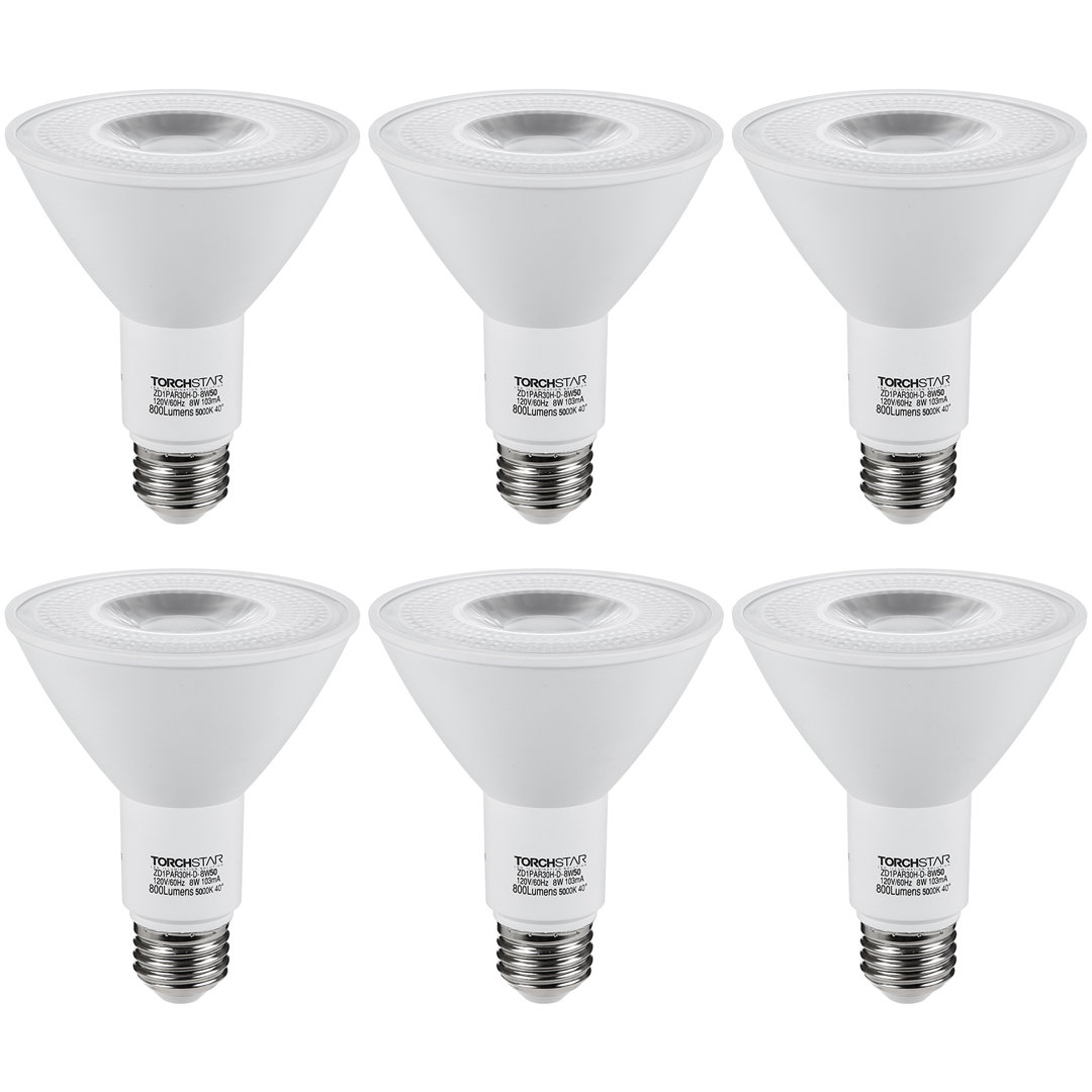 Dimmable PAR30 LED Light Bulbs, 8W (75W Eqv.), E26/Medium (Standard) Base (Set of 6) TORCHSTAR