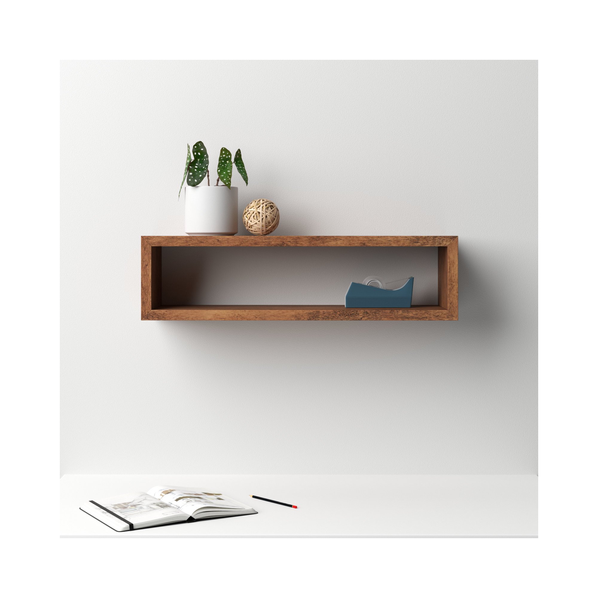Robin Rectangle Solid Wood Floating Shelf , Rustic Brown, 8" H x 30" W x 8" D