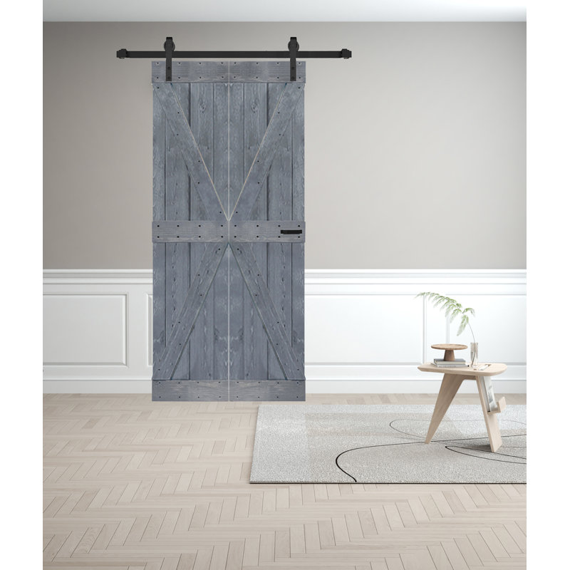 Porte de grange pliante en bois massif de style K avec trousse de quincaillerie - assemblage requis, Gris foncé