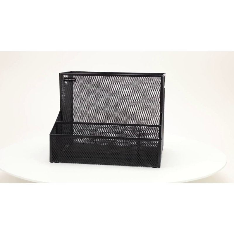Black Metal Mesh Vertical Desk Organizer with 2 Compartments