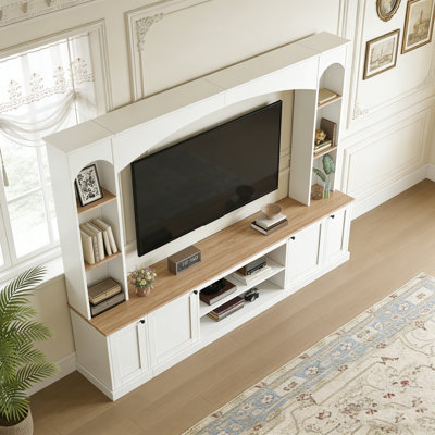 91" Farmhouse Arched Entertainment Center With Bookshelf, Media Console Cabinet For Tvs Up To 70"