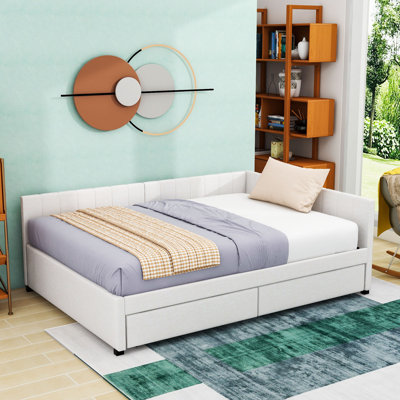 2 Drawers Full Upholstered Daybed, Semi-Closed Design