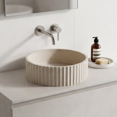 Vasque ronde à poser Lumi de 14 po en microciment beige ciment