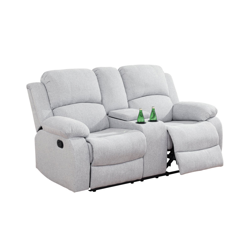 Bayside Light Gray Linen Manual Recling Loveseat, Gray Linen
