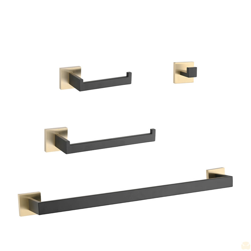 Ensemble de quincaillerie de salle de bain 4 pièces, Or + noir mat