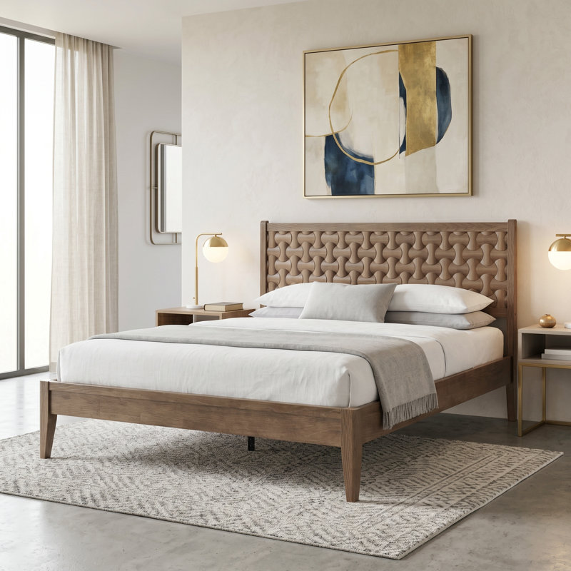 Base de lit grand format avec tête et pied de lit, lit plateforme en bois massif, pieds centraux en métal, 12 sommiers à lattes robustes, aucun sommier tapissier, silencieux et antidérapant, finition bois de grange