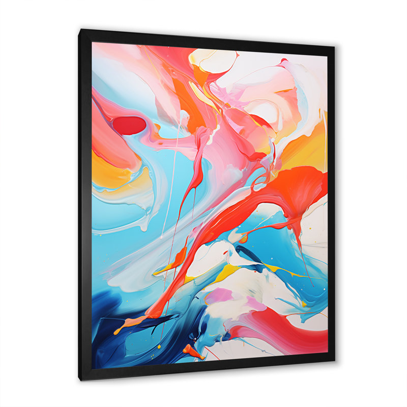«Blue An Pink Paint Storm I», art mural abstrait à l'encre liquide, Cadre photo noir, H 32 po x l 16 po x P 1 po