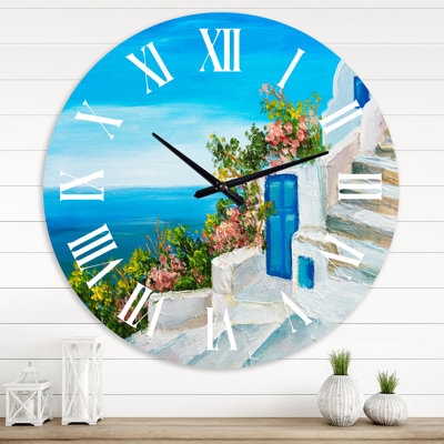 House Near The Sea Colorful Flowers IV - Nautical & Coastal wall clock