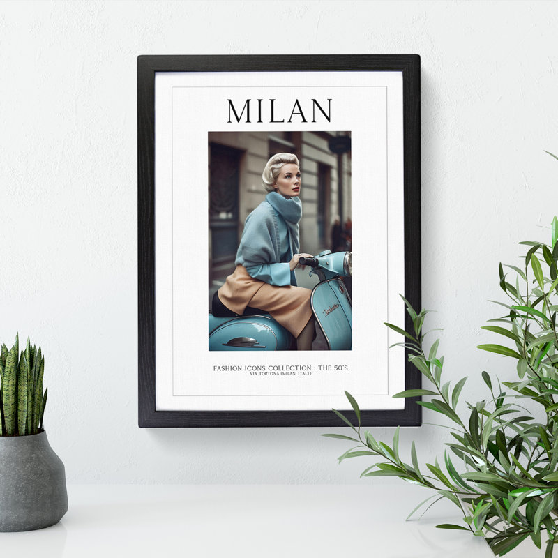 Fashion Travel Poster Woman Colour Milan Italy - Single Picture Frame Print on Wood, 34cm H x 25cm W x 2cm D