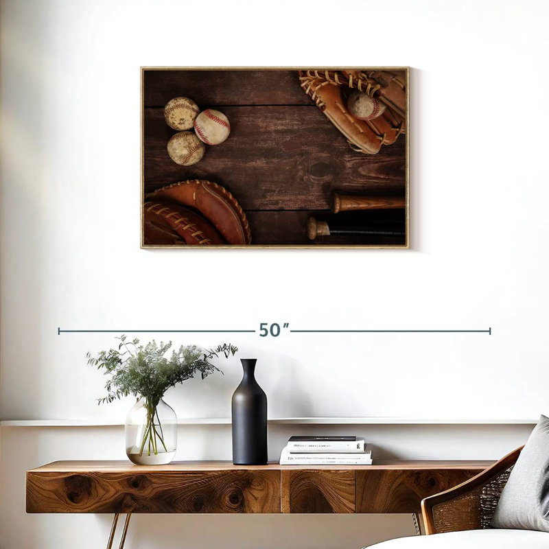 Baseball rétro, Cadre flottant en bois naturel, 31 po x 21 po