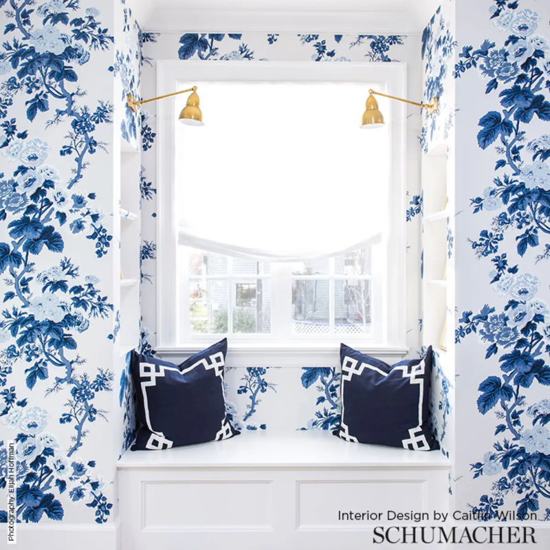 Pyne Hollyhock Wallpaper, Indigo