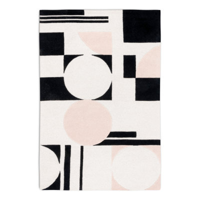 Felipe Blush Black Hand-Woven Wool Geometric Rug