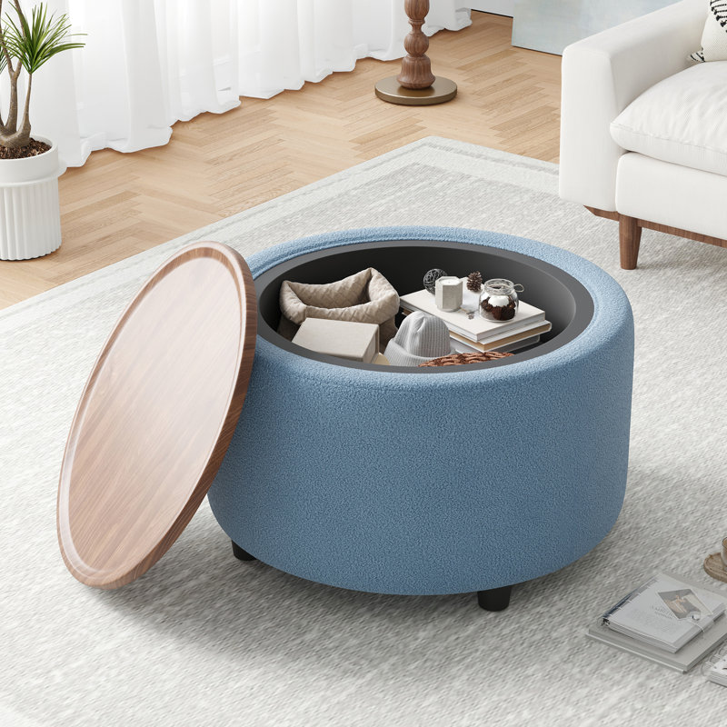 Table basse ronde avec rangement Teddy, Bleu