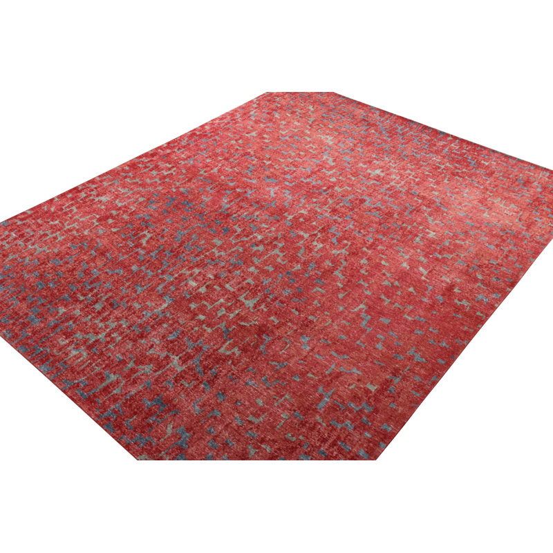 Distressed Homage Hand Knotted Wool Geometric Area Rug, Rectangle 5' x 7'