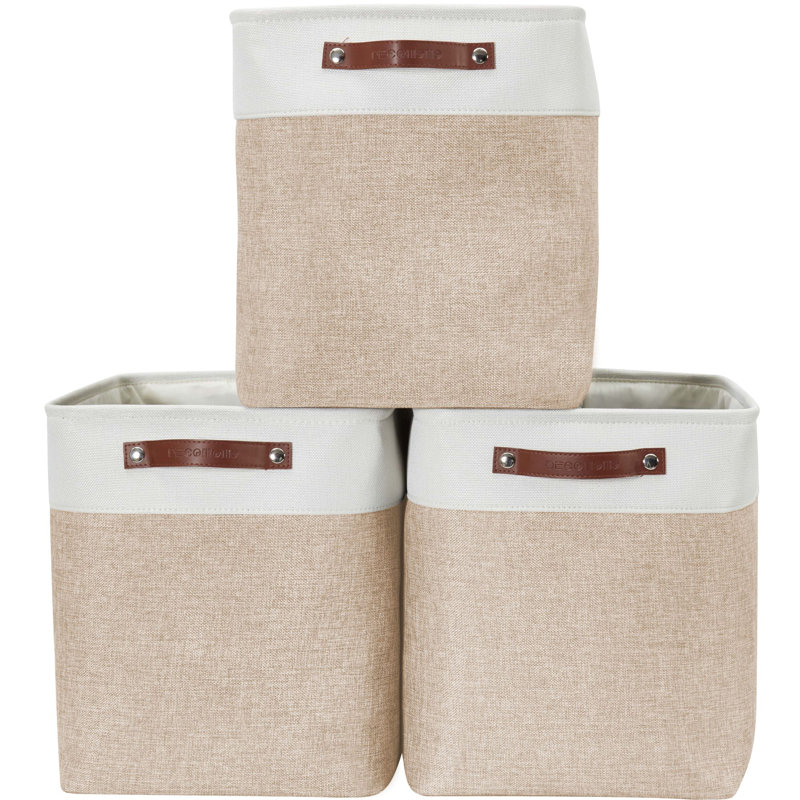 Latitude Run® Fabric Bin, Beige/White