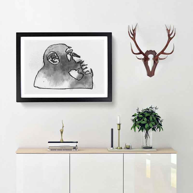 Thinker Monkey by Banksy - Framed Print, 60cm H x 91cm W x 2cm D, Black