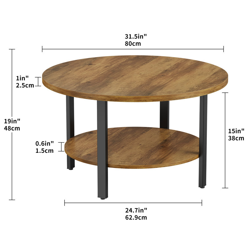 Lucylla Single Round Coffee Table with 2-Tier Storage
