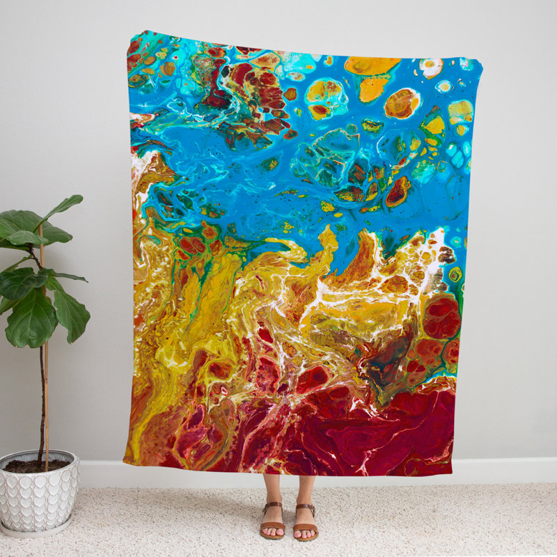Throw Blanket, 51" W x 60" L, Abstract, Blue/Red/Orange