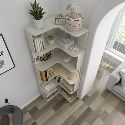 Bibliothèque d'angle H 64,57 po, bibliothèque d'angle autoportante en L à 5 niveaux, avec panneau anti-chute, tablette de présentation avec rangement ouvert pour le bureau à domicile, 