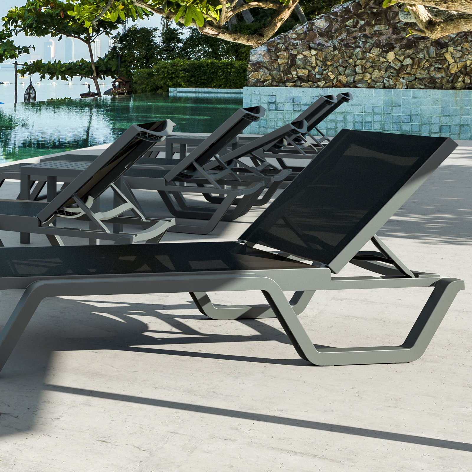 Rio Sling Chaise Lounge, Black/Gray