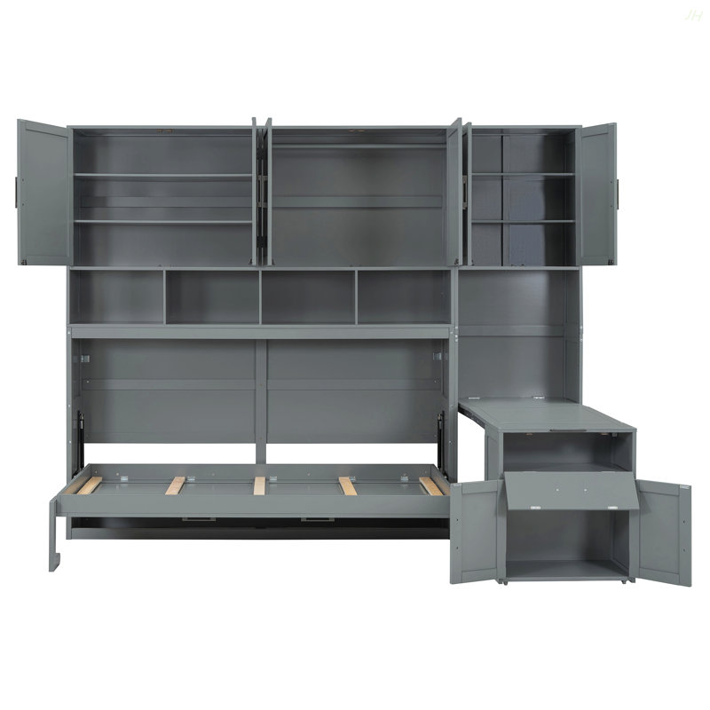 Lit escamotable innovant avec placard, tiroirs et bureau, une solution compacte et fonctionnelle pour les espaces de vie modernes