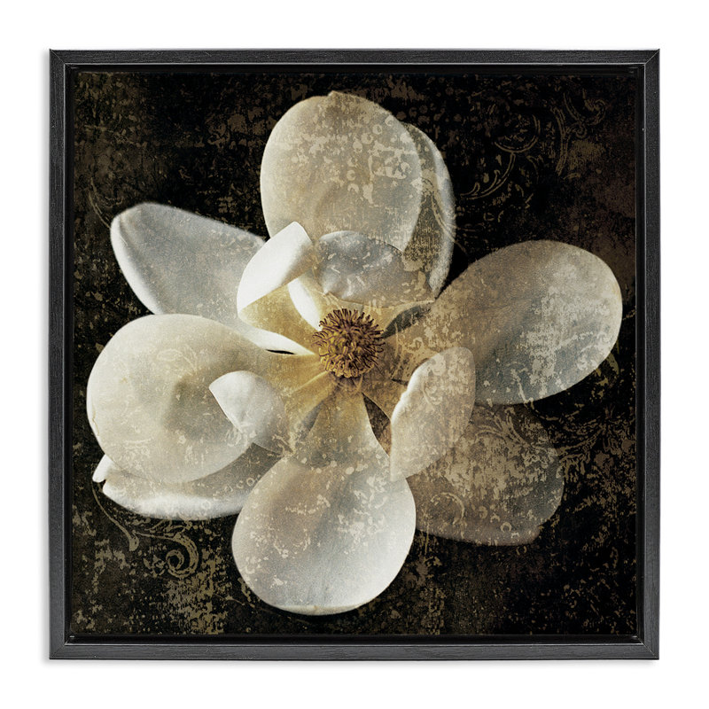 Magnolia à motif rustique, H 18 po x l 18 po, Cadre flottant noir de jais